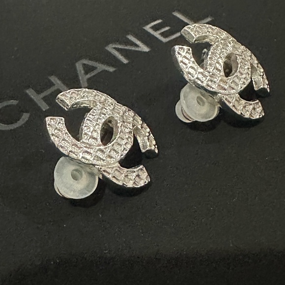 CHANEL Silver Logo Earrings